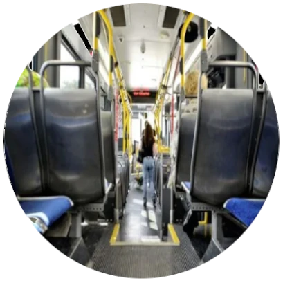 the interior of a public bus where personal injuries may occur